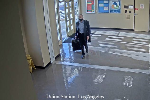 Police say Roy Den Hollander was captured on a security camera walking through Union Station in Los Angeles.